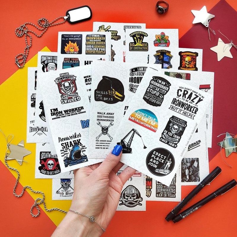 Bulbacraft 100Pcs Funny Ironworker Stickers for Hard Hat, Ironworker Decals for gallery