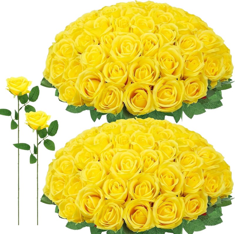 72 Pcs Artificial Roses Yellow Fake Silk Roses Realistic Roses Faux Flower