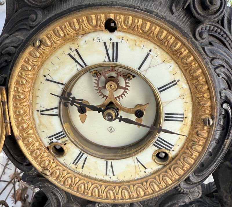 Antique C 1904 Ansonia MACBETH Figural Statue Mantle Clock - ALL ORGINAL - VIDEO gallery