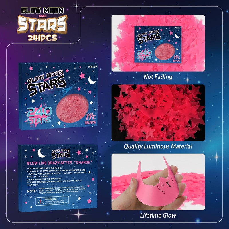 241PCS Glow in The Dark Stars Stickers, 3D Glow in The Dark Stars for Ceiling... gallery