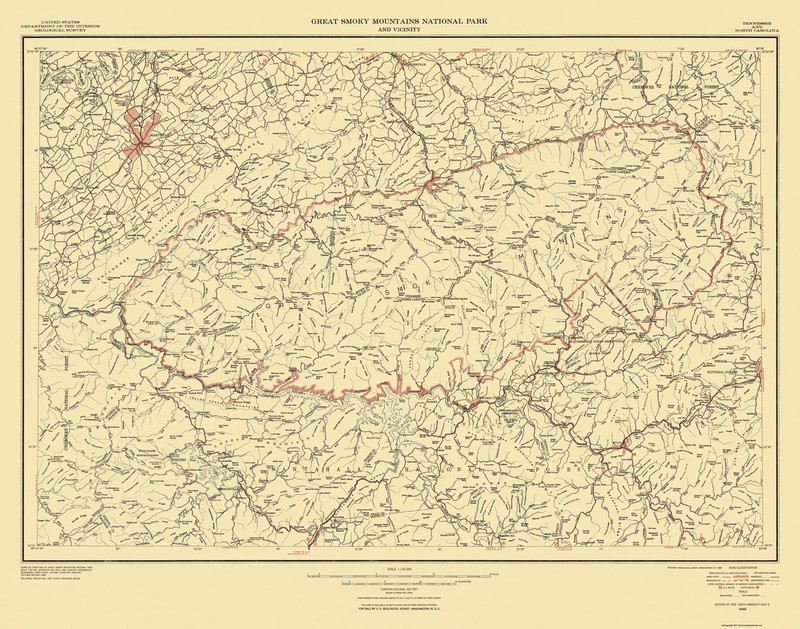 Topographical Map – Great Smoky Mountains National Park Quad – USGS 1950 –