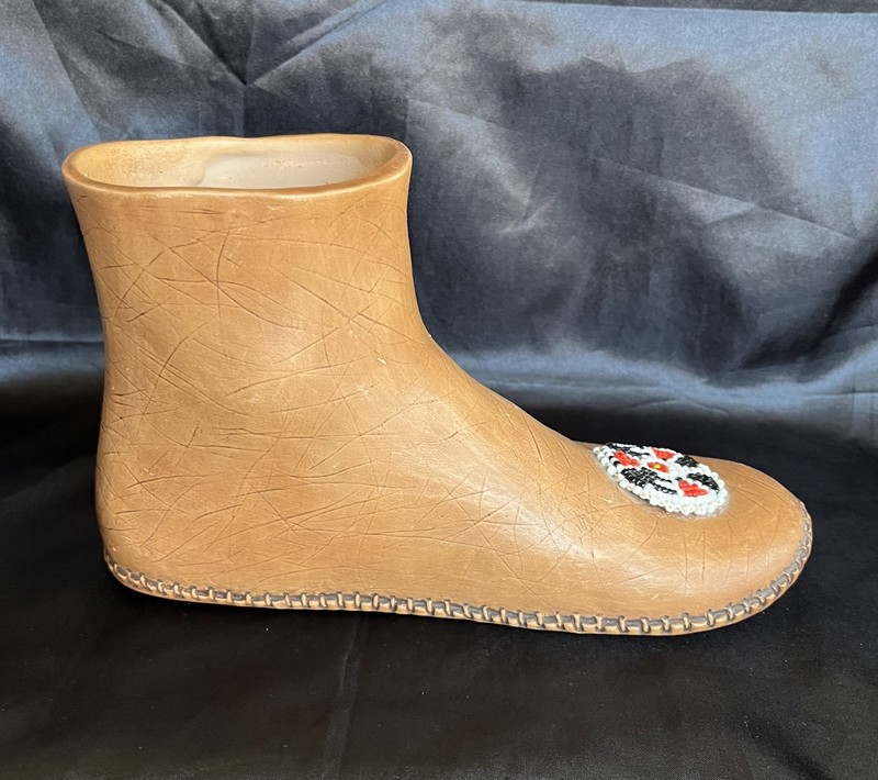 Ceramic Moccasin 8.5” Long Red & White Beadwork Home Decor Can Be Used For Plant gallery