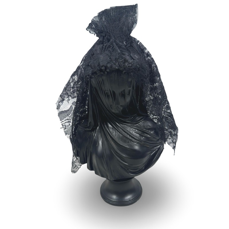 Black Veiled Lady Bust Statue Gothic Victorian Mourning Decor Lace Veil 16.5″