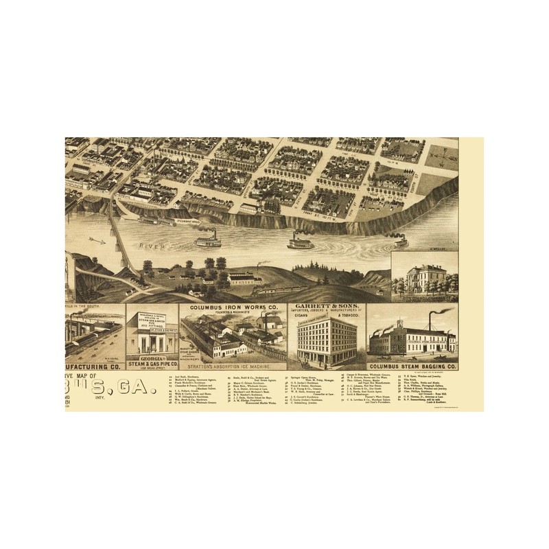 Historic Panoramic View - Columbus Georgia - Wellge 1886 - Vintage Wall Art gallery