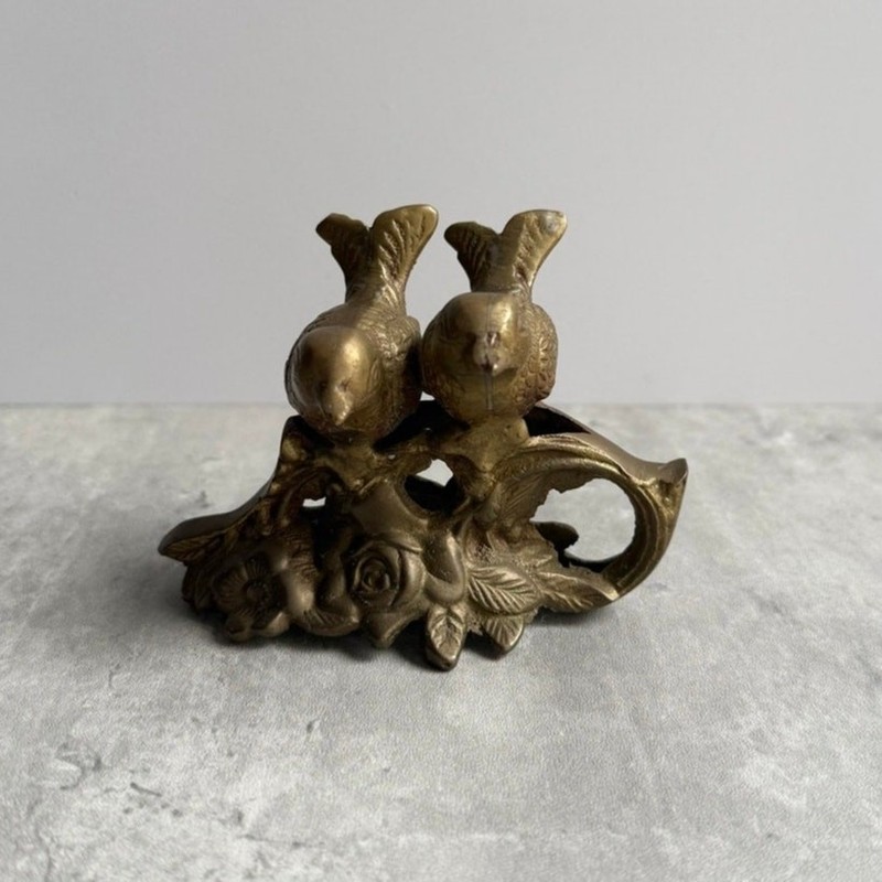 Vintage Brass Love Birds Sparrows On Branch Figurine Roses Woodland Whimsical