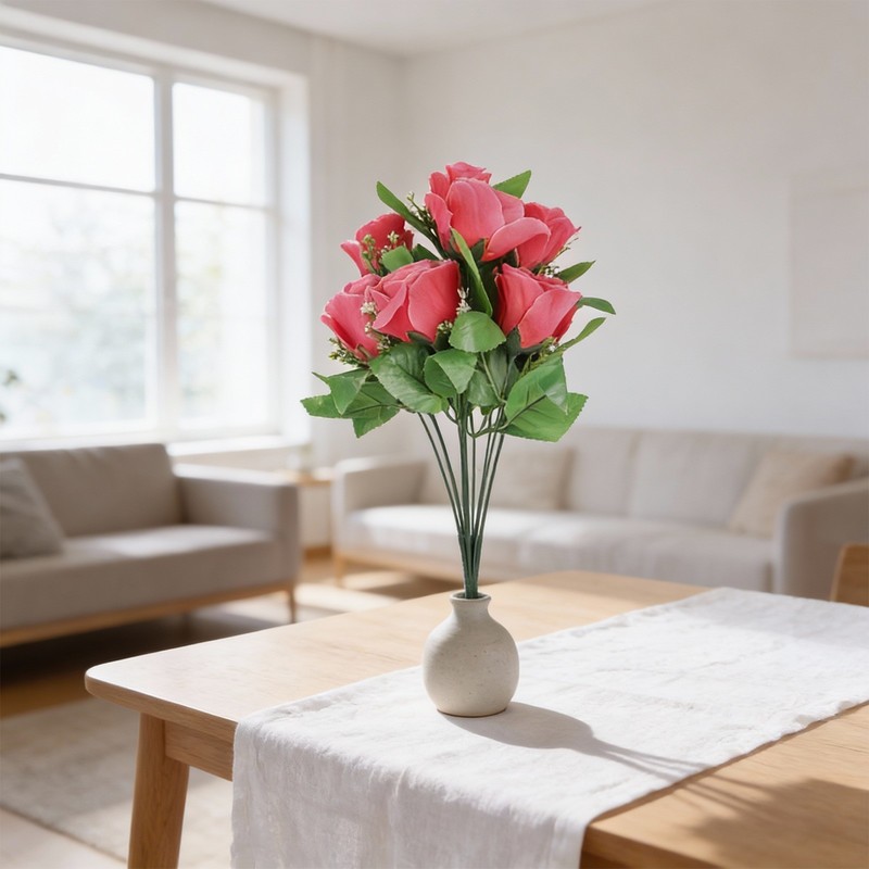 Striking 10 Heads Silk Rose Bud Bunch for Wedding and Home Outdoor Use gallery