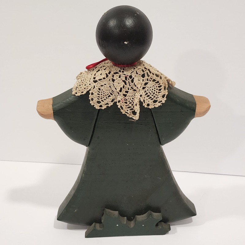 Hand Painted Wood Angel Figurine Christmas Folk Art Holly Primitive 10" gallery