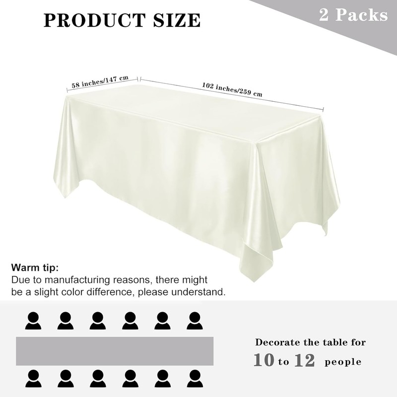 2 Packs Satin Tablecloth 102 x 58 Inches Rectangular Table Overlay Cover Bright gallery