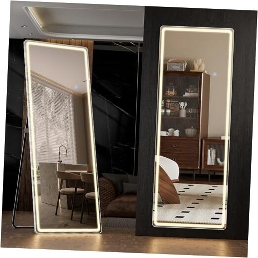 Full Length Mirror with LED Lights, 60″x16″Floor Mirror with Dimming & 3