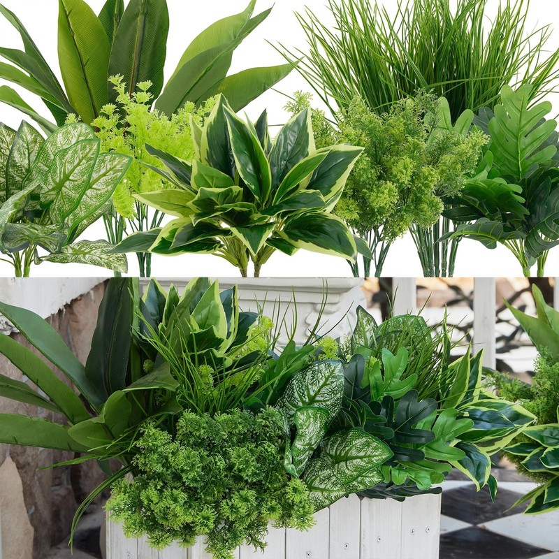 18Pcs Outdoor Artificial Boxwood UV Resistant Fake Stems Plants, Faux Plastic…
