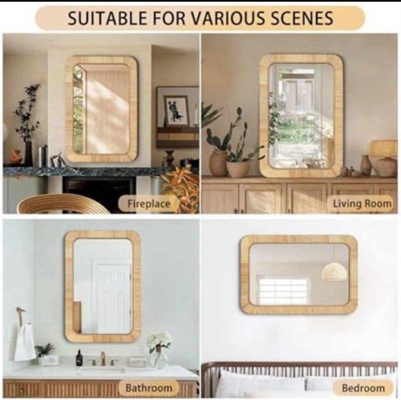 Rectangular Bamboo Framed Accent Mirror Brown Living Room Bedroom Bathroom gallery