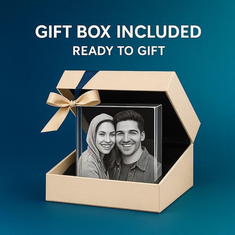 Custom 3D Crystal Photo with LED Light Base | Personalized Gift for Birthdays, M gallery