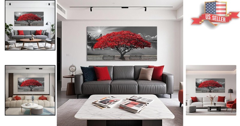 Art Deco Red Tree Canvas Wall Art - 29x58 Inches for Chic Environments gallery