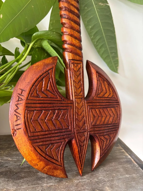 Hawaiian Engraved Hand Made Wall Decor Solid Wood Polynesian Tribal Axe Club gallery