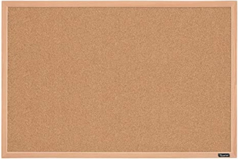 Quartet Cork Board Bulletin Board, 23" x 35" Framed x 35", Oak Frame