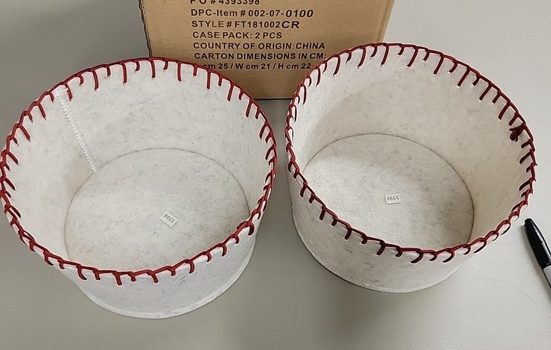 2x Threshold Felt Storage Bin 8" Round Basket Cream Ivory Red Stitched Trim 5"H gallery