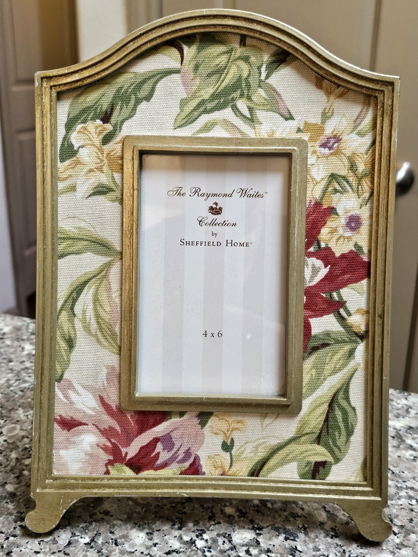 RAYMOND WAITES 4×6 Photo Frame Floral Fabric Border French Cottage Shabby Chic