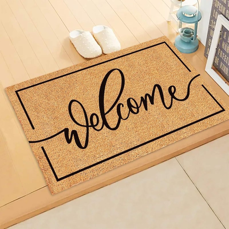 Welcome Mat Natural Coir Door Mat Rustic Brown Welcome Floor Mat with Black gallery