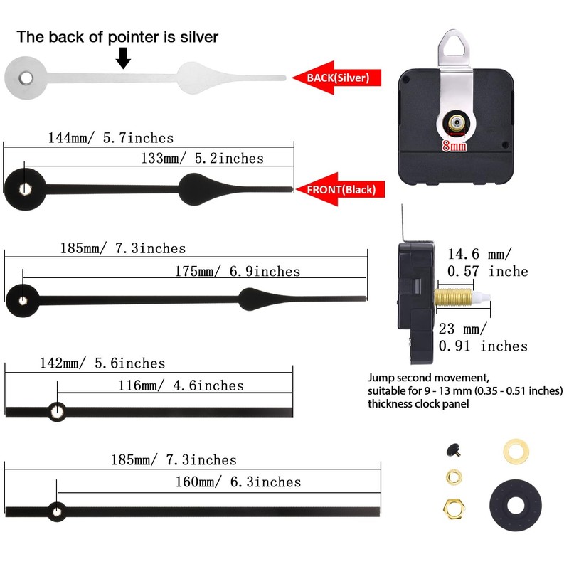 Hicarer Clock Movement Mechanism High Torque Long Shaft Black gallery