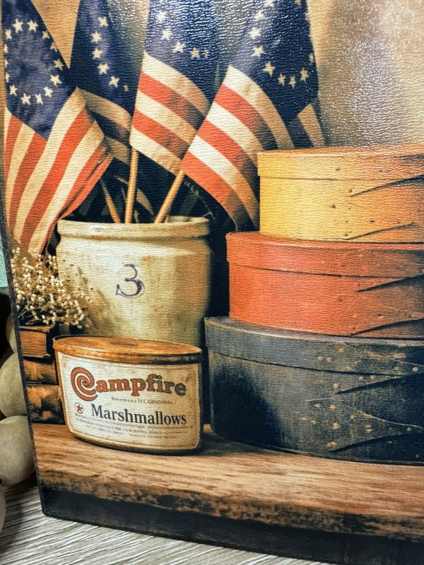 Primitive Campfire Marshmallows Tin Vignette Sign 4x6 Handmade w/Easel gallery