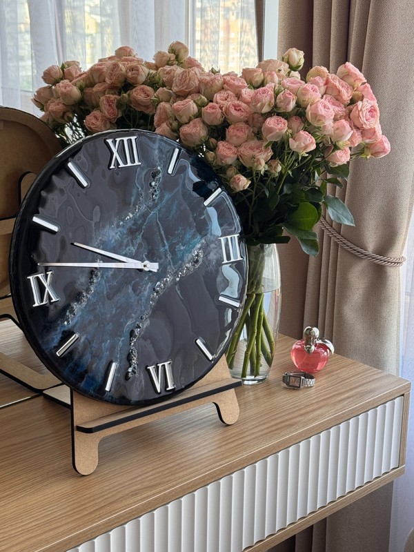 Blue Galaxy Handmade Resin Wall Clock 40 cm – Luxury Black & Blue Marble Art Clo gallery