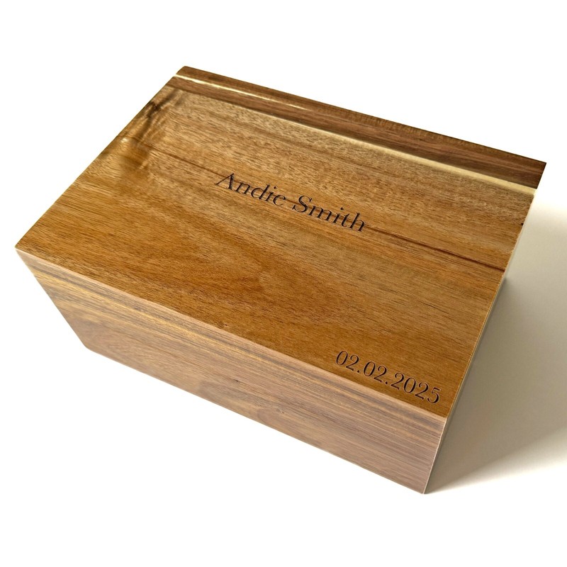 Personalized Storage Box w/ Hinged Lid, Acacia Wood, Wooden Memory Chest Large