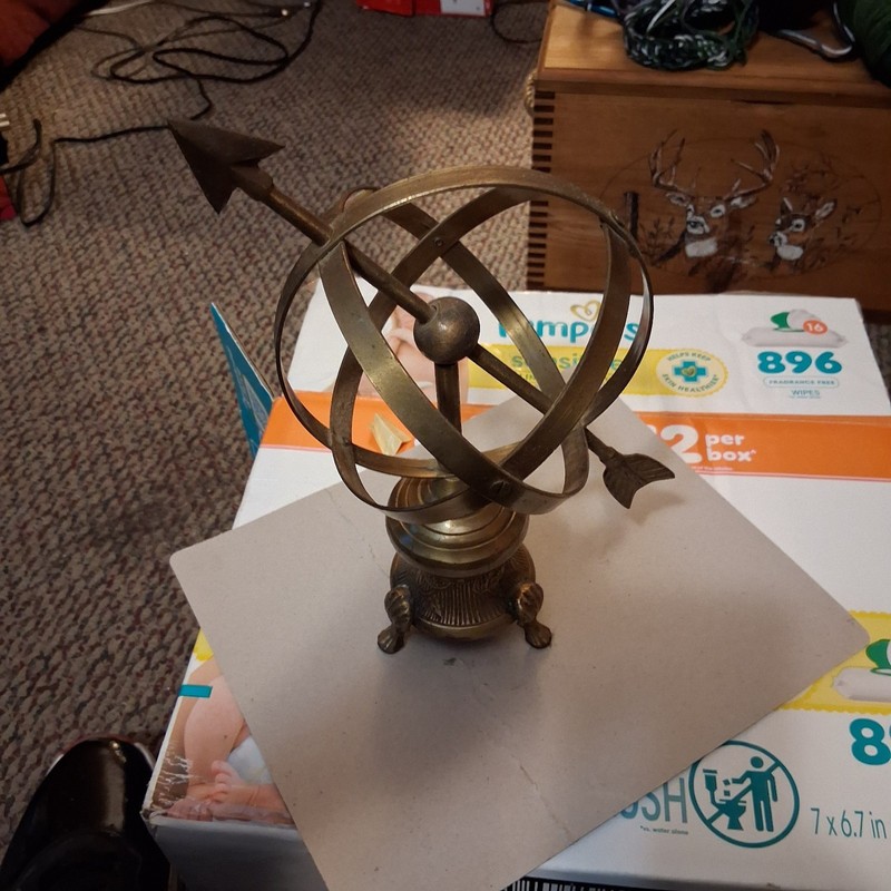 Armillary Sphere Tabletop Decor w/ Base, Gold Metal Antique Style, Free Standing gallery