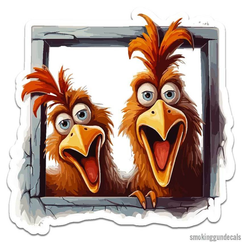 Funny Chickens Roosters, Vinyl Decal Sticker, Indoor Outdoor, 3 Sizes, #12078