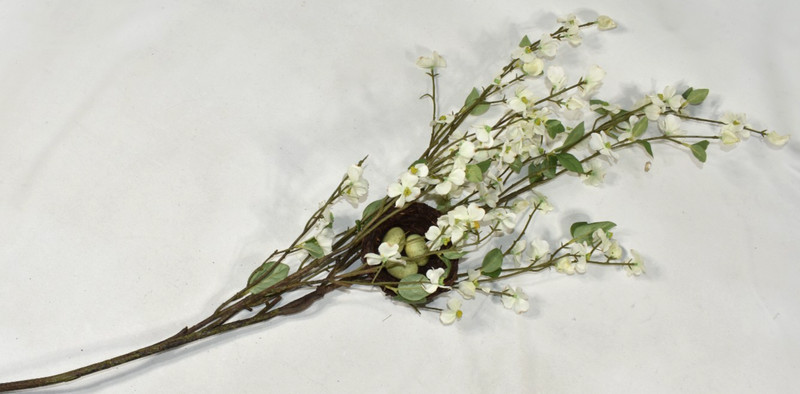 Pottery Barn Faux Dogwood Branch w/ Nest & Eggs Artificial Flowers 38″ Stem NEW