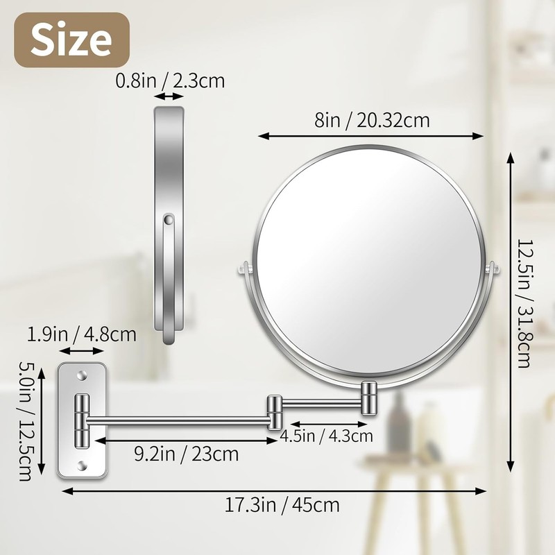 Wall Mounted Mirror Swing Arm Double Sided 360° Swivel Bathroom Shaving Mirror gallery