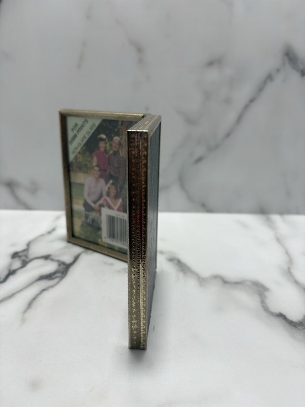 Ornate Hinged Double Picture Frame Embossed Desktop Photo Display 3 1/2 X 5” gallery