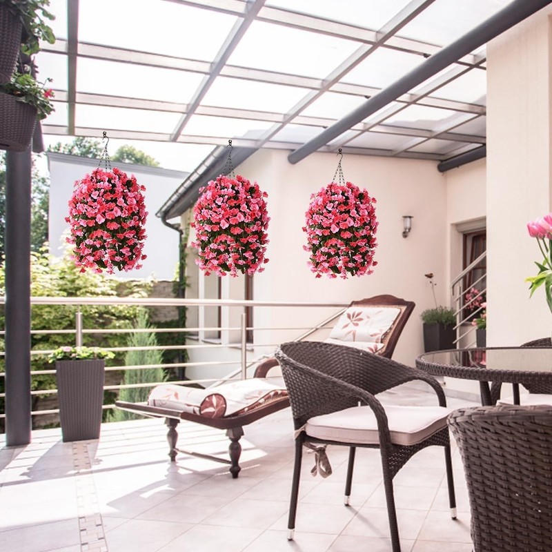 Low Maintenance Hanging Flower Basket - 4 Silk Begonias for Outdoor Elegance gallery