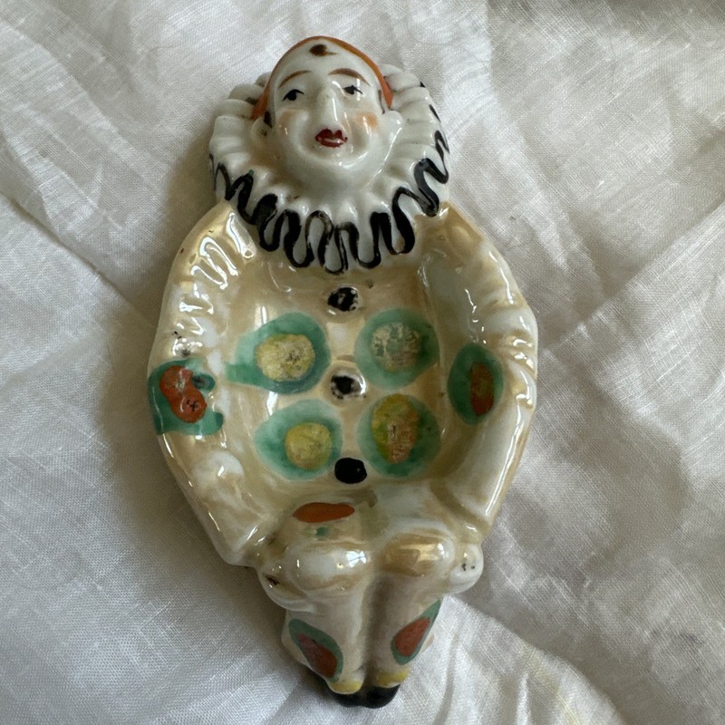 Vintage Lusterware PIERROT CLOWN Pin Trinket DISH Vanity Polka Dots JAPAN