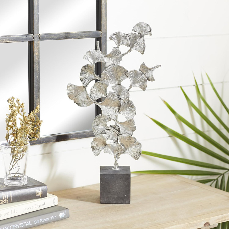 Polystone Floral Decorative Sculpture Home Decor Statue with Black Block Base, A gallery