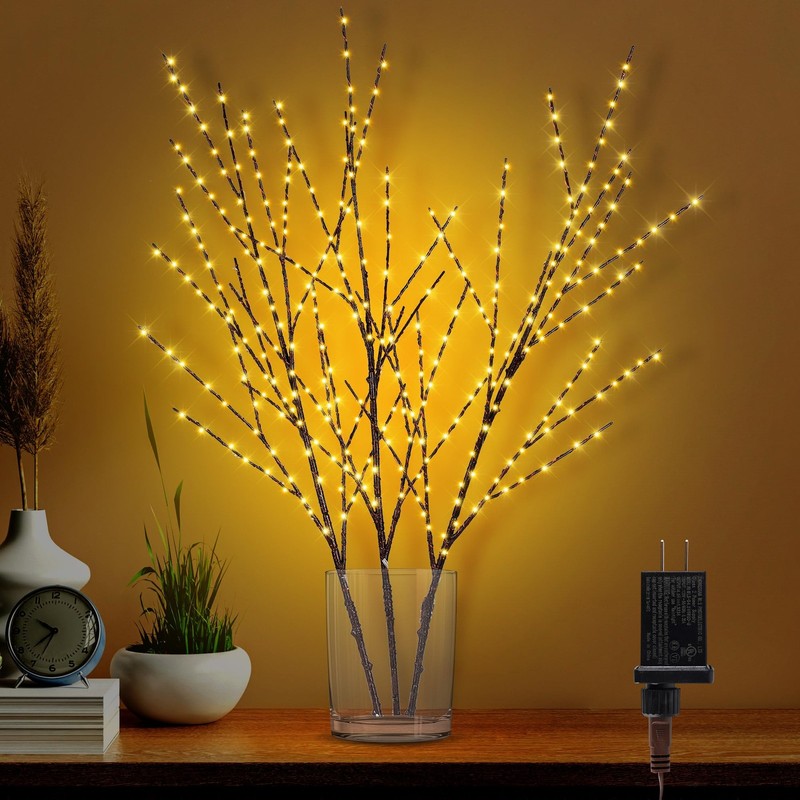 33in Lighted Branches with 180 LED Lights, Twinkling Light Up Tree with Timer…