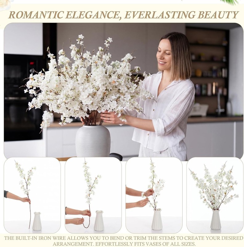 18 Pcs Artificial Cherry Blossom, 41" Faux Cherry Branches Spring Decor Indoor gallery