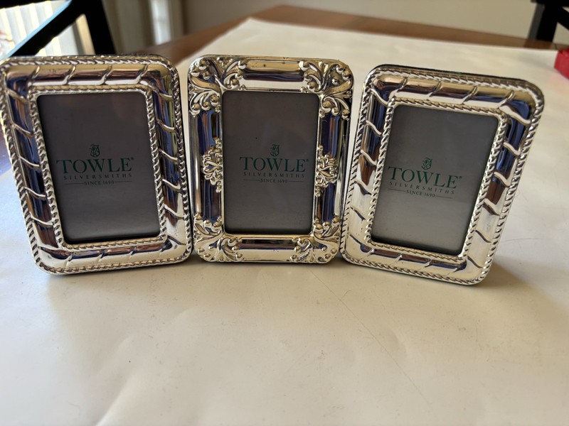 3 Mini 3x4in TOWLE Silversmiths Decorated Frames Black Velvet Back w/ Easl New