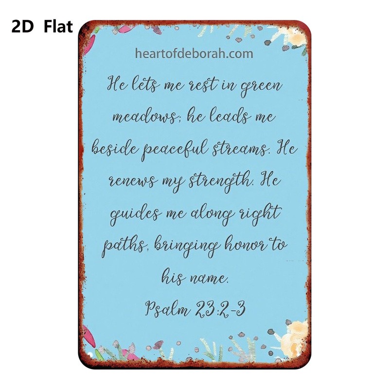 20.32×30.48cm Metal Sign, Psalm 23:5.08-7.62cm, Blue Floral Bible Verse Decor