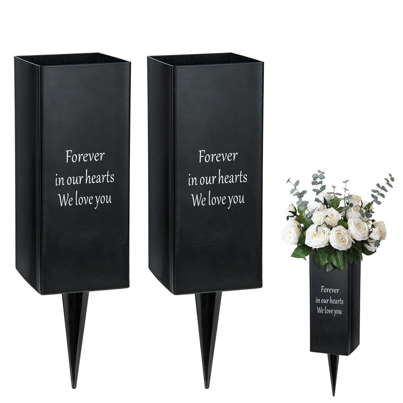 Cemetery Vases For Grave Metal Memorial Flower Holder Spikes Headstone 2 PCS