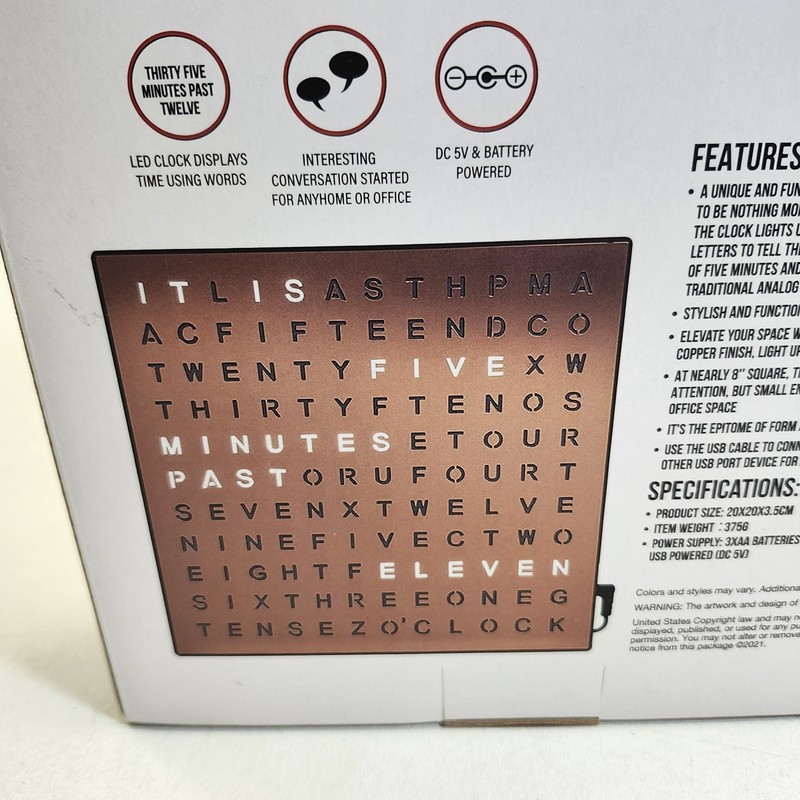 iTek Light Up Electronic Word Clock Text Battery USB 5V DC Powered Sharper Image gallery