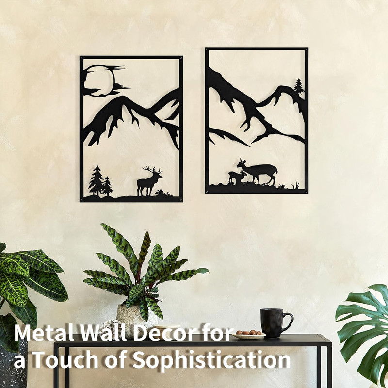 4 Pack Metal Wall Art, Mountain Iron Wall Sculpture, Art Wall Décor for Office, gallery