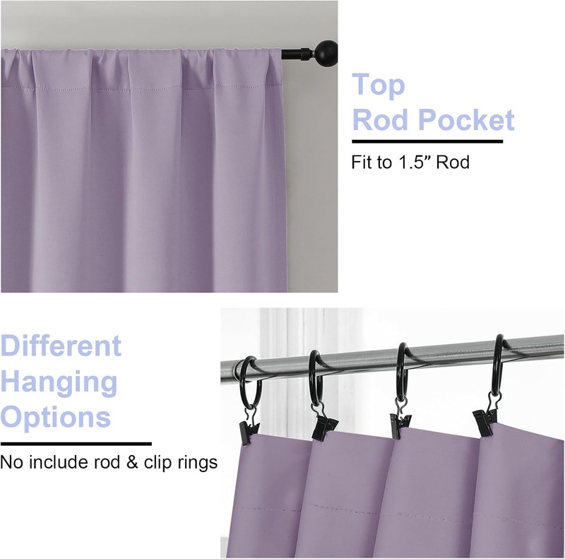 Ava Lilac Blackout Curtains for Bedroom 84 Inch Length 2 Panels Set, Solid gallery