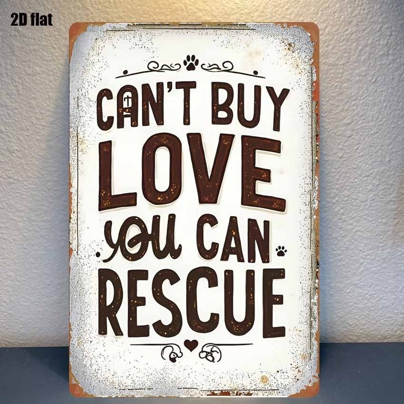 2D Metal Sign “Can’t Buy Love, You Can Rescue” Rustic Wall Decor