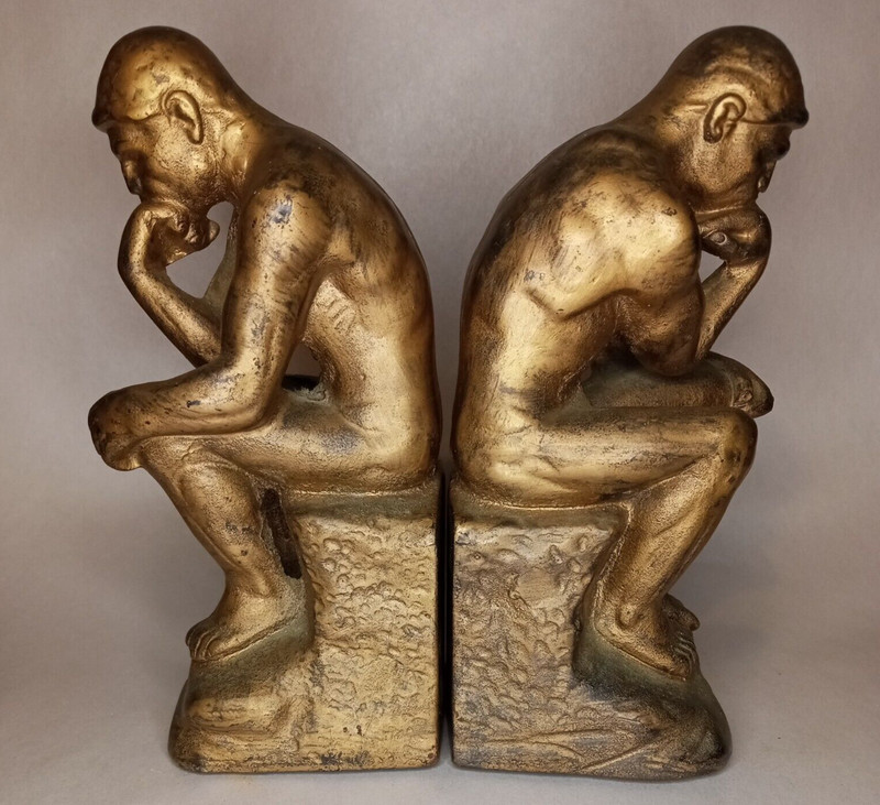 Vintage “The Thinker” Cast Iron Bookends, 7.75″, Over 10Lbs. Stunning & Perfect!
