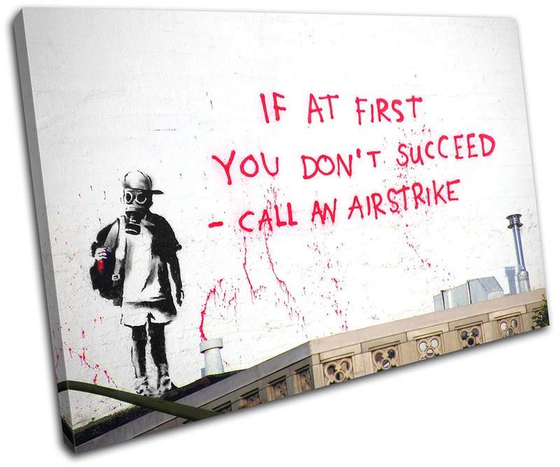 Airstrike Banksy Street SINGLE CANVAS WALL ART Picture Print VA
