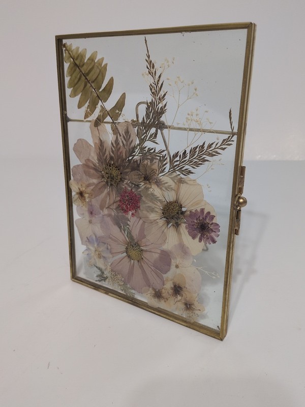 Table Top Décor Gold Double Glass Framed Pressed Flowers Handmade New gallery