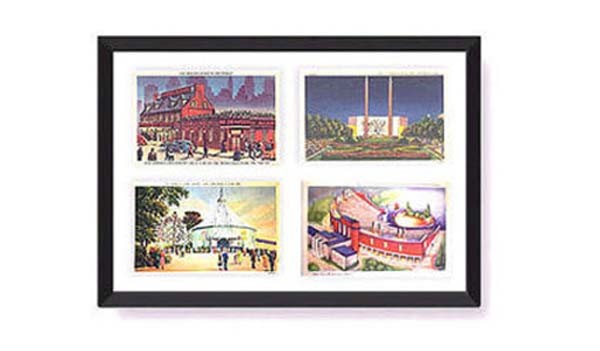 Postcard Display Frame & Mat Fits 4 Vintage / Antique 3-1/2 x 5-1/2 Cards: BLACK