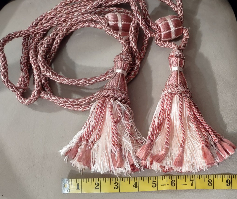 2 ITALIAN BRAIDED ROPE TASSEL PALE, DUSTY PINK , CURTAIN, DRAPERY LUXURY TIEBACK gallery