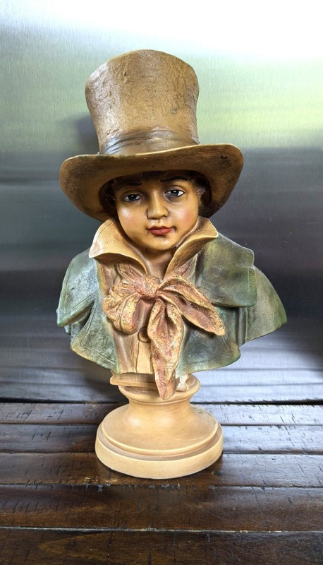 Vintage Decorative Bust of a Young Man in a Top Hat – Classic Antique Style 13″