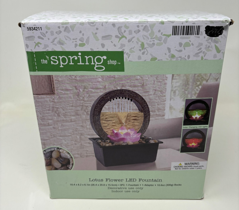 The Spring Shop Lotus Flower LED Water Table Top Fountain New In Box
